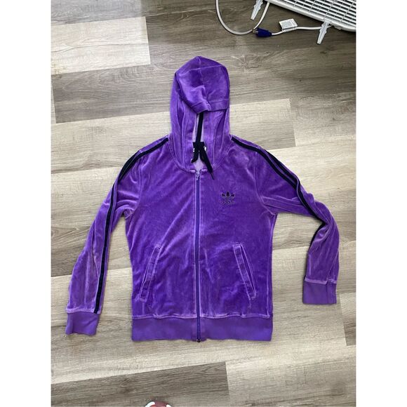 Adidas Originals Hooded Velour Track Top Zip-Up Jacket, Size Medium - Picture 1 of 6